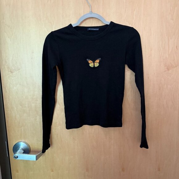 Brandy Melville black long sleeve butterfly tee – One Size (XS/S) - Picture 1 of 3
